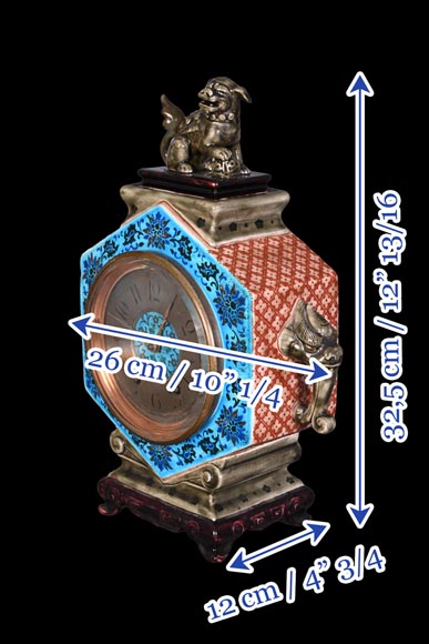 Jules VIEILLARD – “Chien de Fô” Polychrome Faience Clock-10