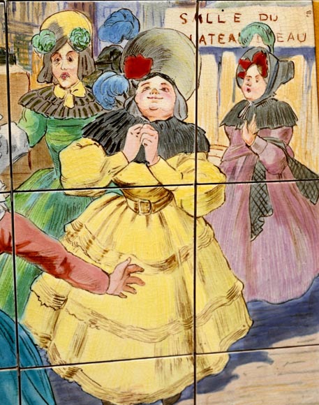 FAÏENCERIE DE SARREGUEMINES, Two Ceramic Panels of Parisian Scenes, from 1881-6