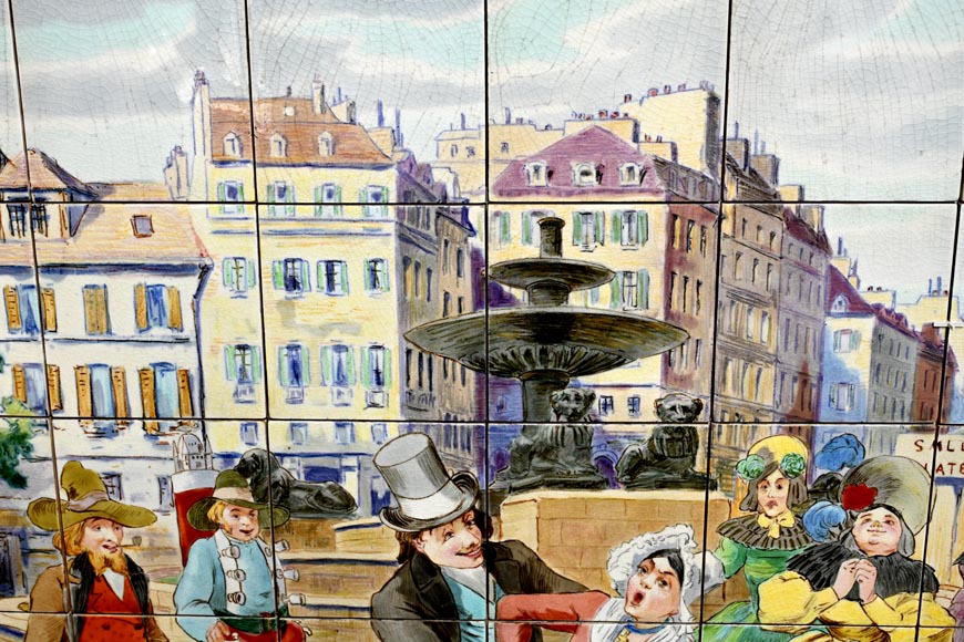 FAÏENCERIE DE SARREGUEMINES, Two Ceramic Panels of Parisian Scenes, from 1881-8