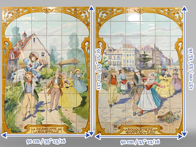FAÏENCERIE DE SARREGUEMINES, Two Ceramic Panels of Parisian Scenes, from 1881-19