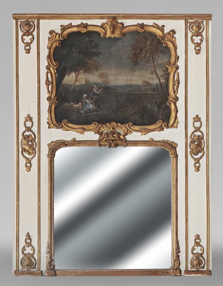  Louis XV period trumeau with pastoral scene-0