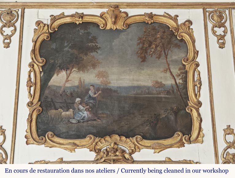  Louis XV period trumeau with pastoral scene-1