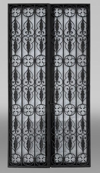 Napoleon III period openwork wrought-iron double door with its frame.-0