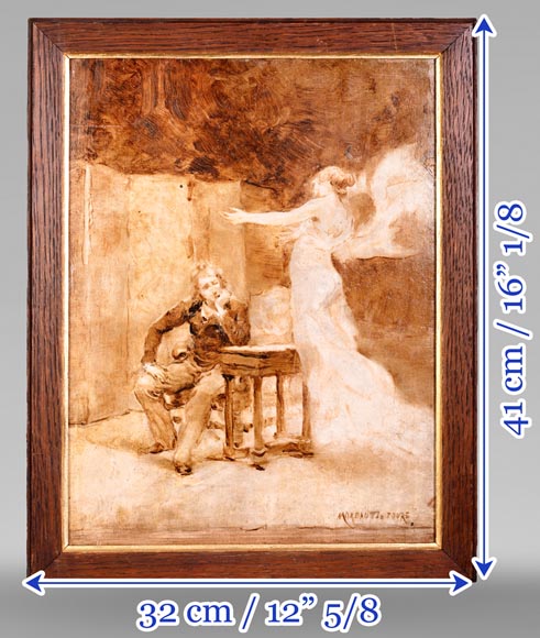 GEORGES MOREAU DE TOURS – The Painter and His Muse, signed grisaille painting-8