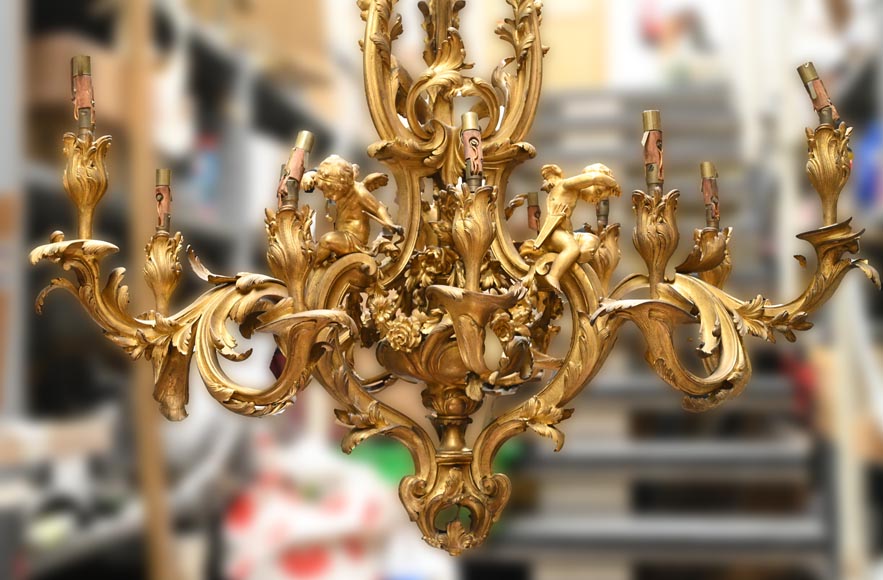 CAFFIERI (after). Exceptional Louis XV style bronze chandelier-1