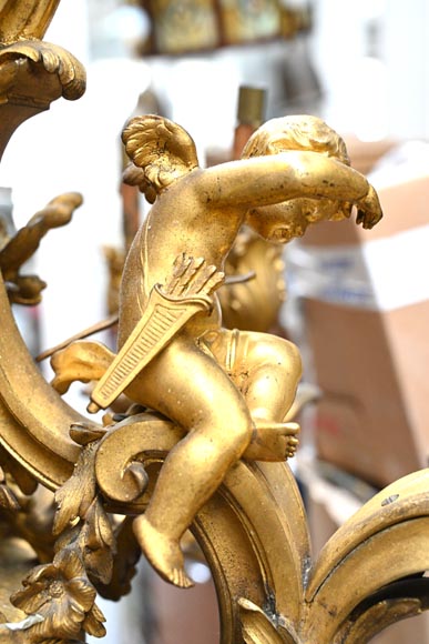 CAFFIERI (after). Exceptional Louis XV style bronze chandelier-7