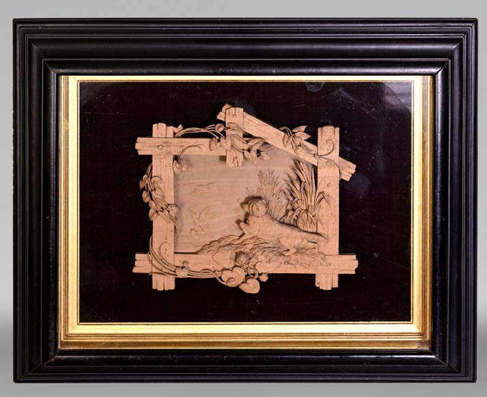 Carved softwood high relief of an animal scene, 19th century-0