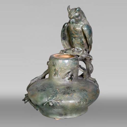 Eduard STELLMACHER for Amphora, Ceramic owl vase, circa 1900