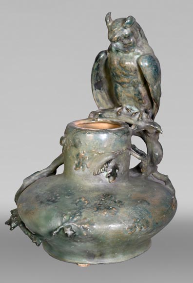 Eduard STELLMACHER for Amphora, Ceramic owl vase, circa 1900-0