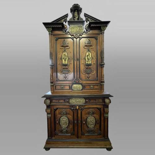 Imposing Neo-Renaissance cabinet in walnut, marble, gilt bronze and hardstones, circa 1870