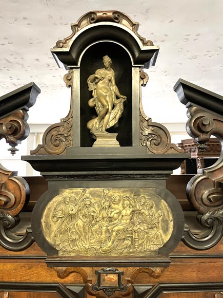 Imposing Neo-Renaissance cabinet in walnut, marble, gilt bronze and hardstones, circa 1870-3