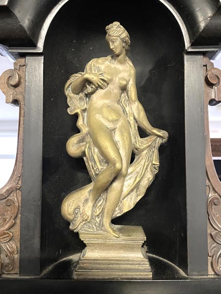 Imposing Neo-Renaissance cabinet in walnut, marble, gilt bronze and hardstones, circa 1870-4