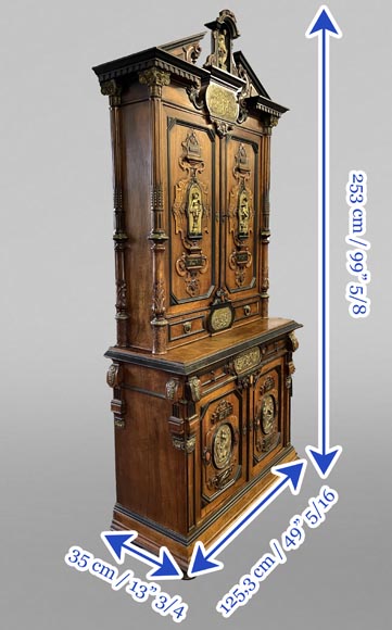 Imposing Neo-Renaissance cabinet in walnut, marble, gilt bronze and hardstones, circa 1870-14