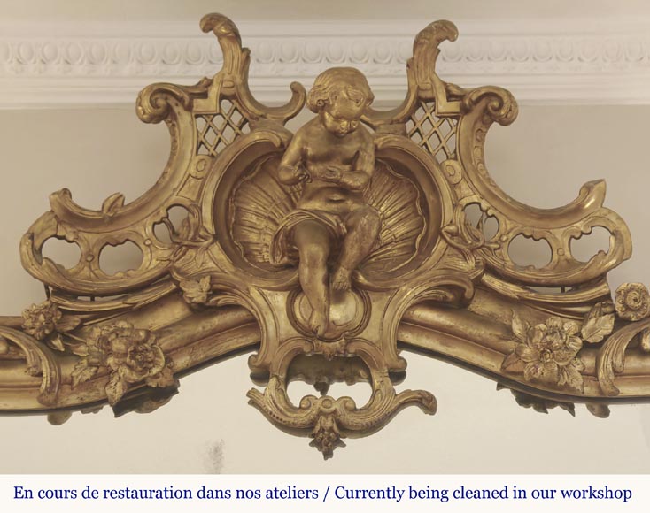 Napoleon III style gilded trumeau topped with a putto-1