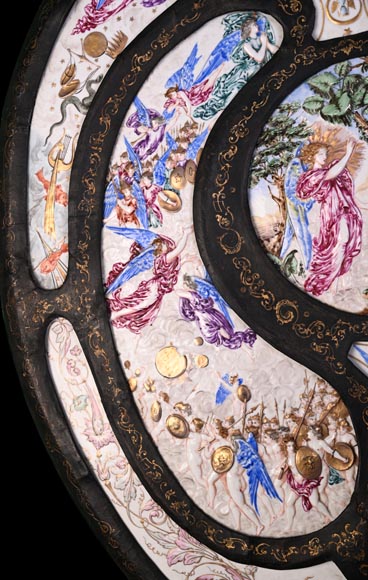 Decorative shield with high-relief decoration of the Creation to the Last Judgment after the Milton Shield by Léonard Morel-Ladeuil, Naples porcelain, known as Capodimonte porcelain-13
