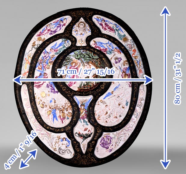 Decorative shield with high-relief decoration of the Creation to the Last Judgment after the Milton Shield by Léonard Morel-Ladeuil, Naples porcelain, known as Capodimonte porcelain-16
