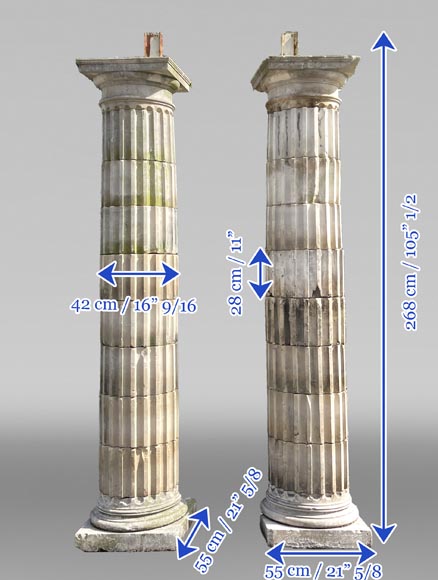 Pair of Fluted Stone Columns – Doric Style, Late 18th Century-9
