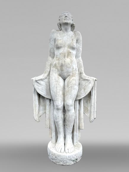 La Sortie du bain – Young woman, monumental Art Deco sculpture in the style of Félix-Pascal Févola-1