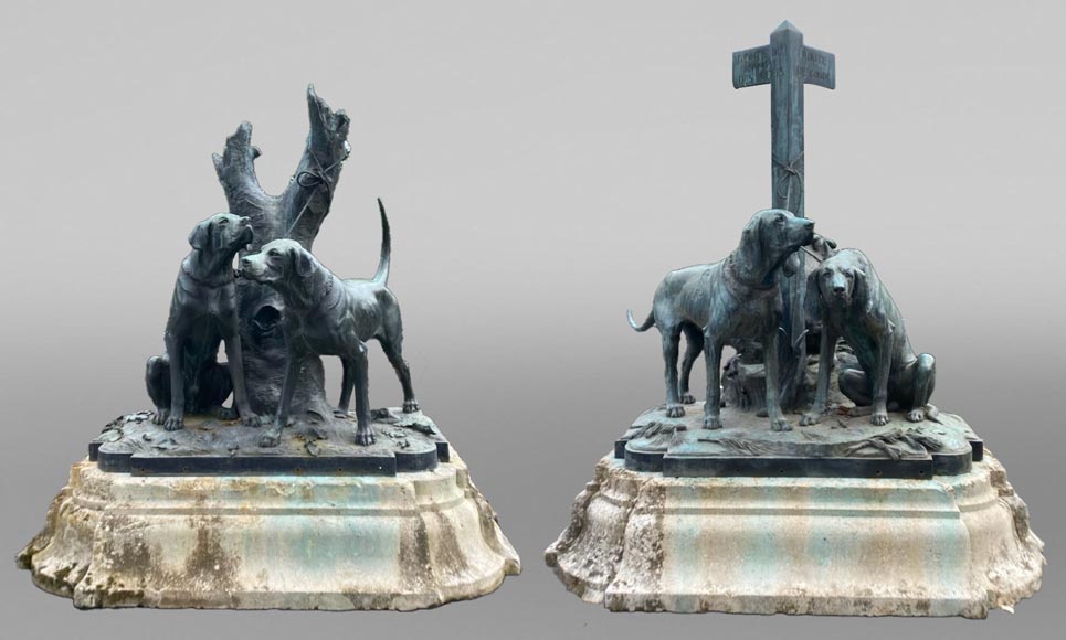 Auguste-Nicolas CAÏN, two monumental bronze groups, original stone bases, 1893-1