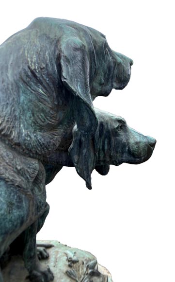 Auguste-Nicolas CAÏN, two monumental bronze groups, original stone bases, 1893-5