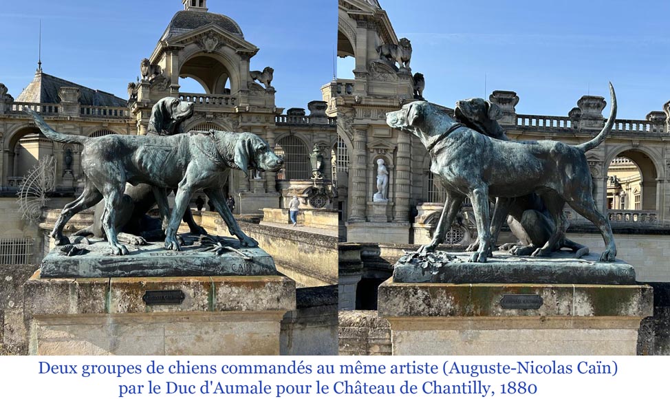 Auguste-Nicolas CAÏN, two monumental bronze groups, original stone bases, 1893-14