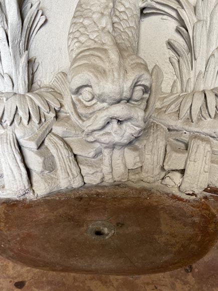Indoor Fountain with Dolphin Motif – Carved Stuccowork and Corton Marble Stone, 18th Century-4