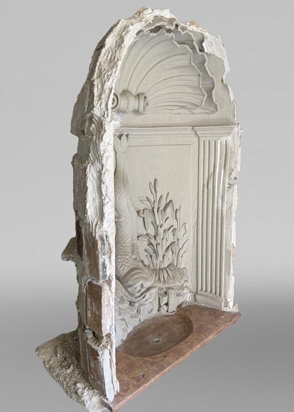 Indoor Fountain with Dolphin Motif – Carved Stuccowork and Corton Marble Stone, 18th Century-6