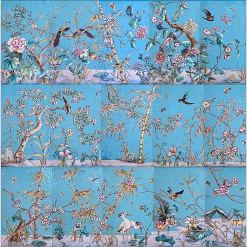 Eugène COLLINOT, 3 sets of decorative Japanese-style earthenware plaques