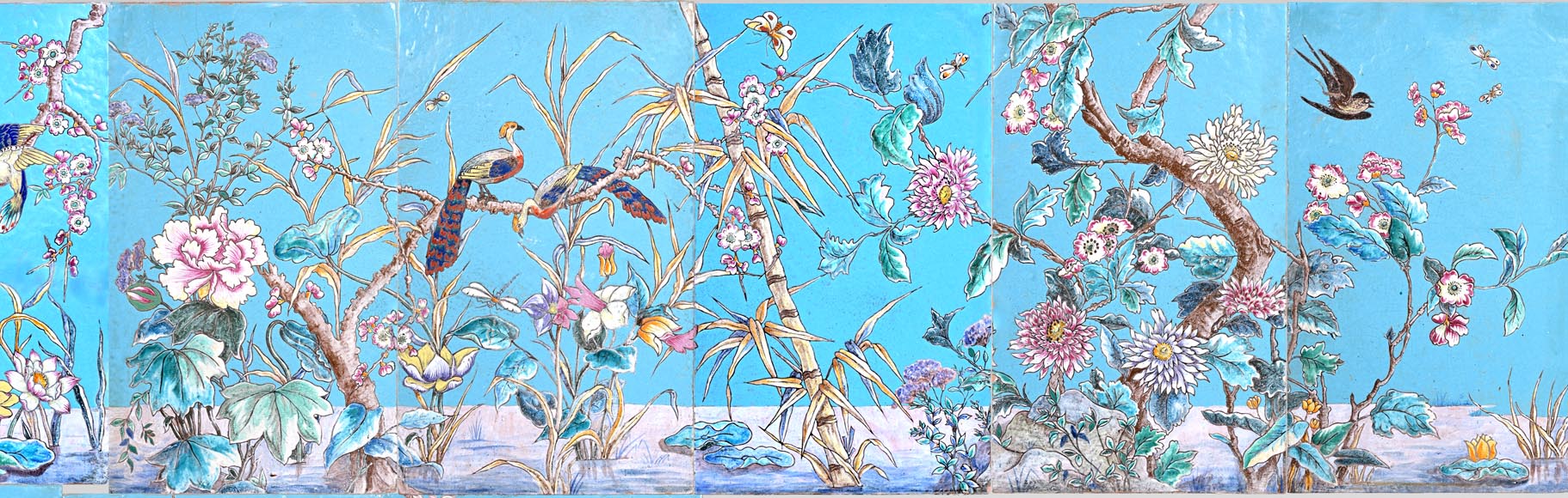 Eugène COLLINOT, 3 sets of decorative Japanese-style earthenware plaques-1