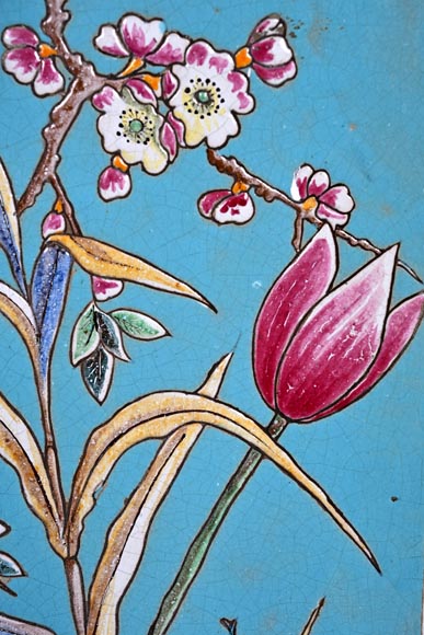 Eugène COLLINOT, 3 sets of decorative Japanese-style earthenware plaques-4