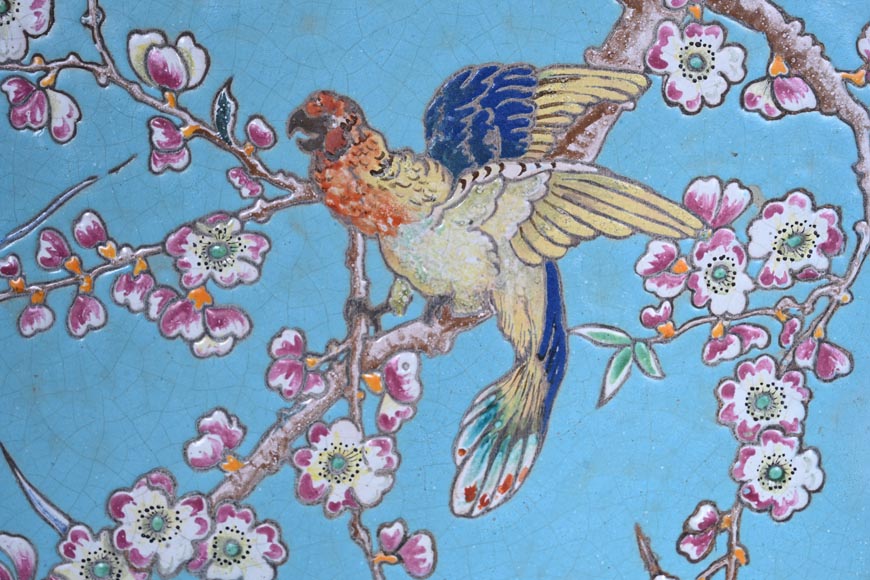 Eugène COLLINOT, 3 sets of decorative Japanese-style earthenware plaques-6