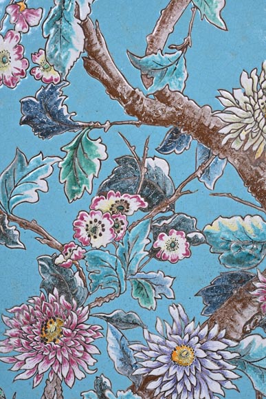 Eugène COLLINOT, 3 sets of decorative Japanese-style earthenware plaques-7