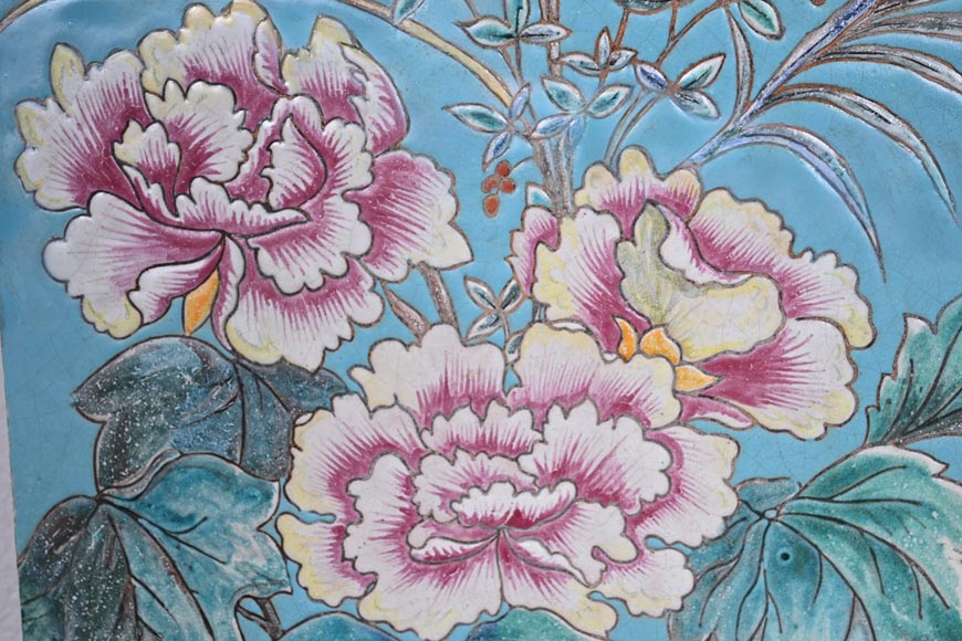 Eugène COLLINOT, 3 sets of decorative Japanese-style earthenware plaques-9