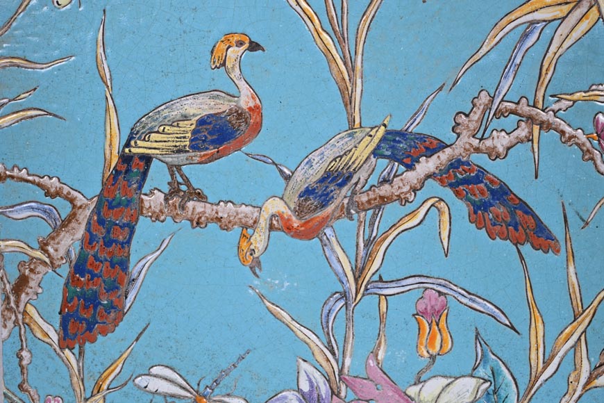 Eugène COLLINOT, 3 sets of decorative Japanese-style earthenware plaques-10