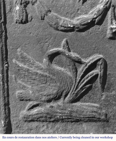 Cast iron fireback with water birds-3