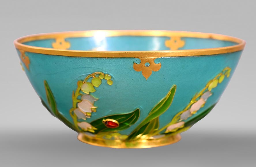 THESMAR André-Fernand (1843-1912) hemispherical cup in gold plique-à-jour enamel-0