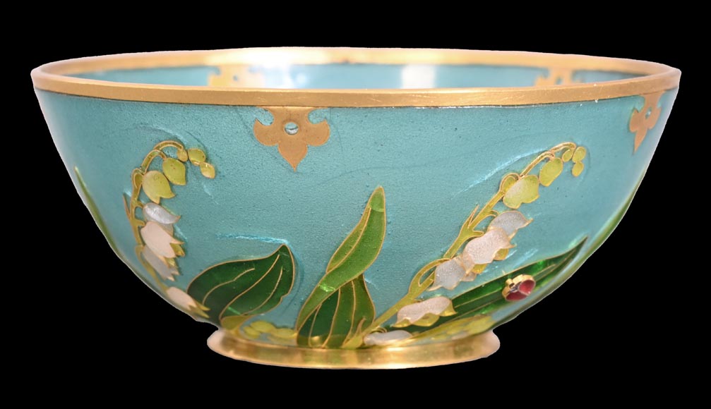 THESMAR André-Fernand (1843-1912) hemispherical cup in gold plique-à-jour enamel-1