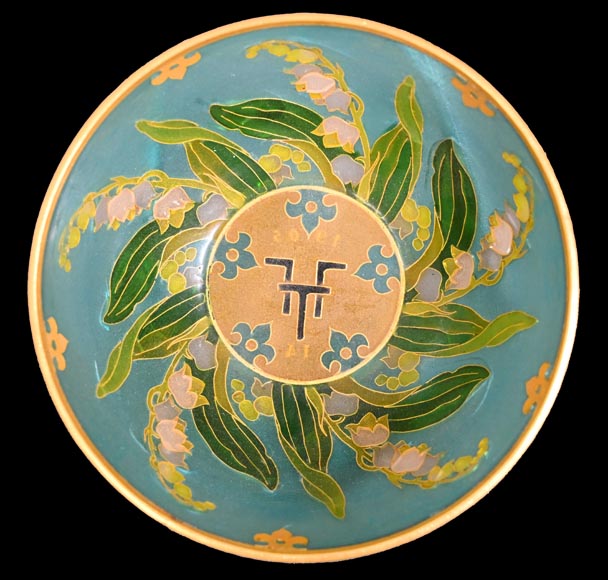 THESMAR André-Fernand (1843-1912) hemispherical cup in gold plique-à-jour enamel-2