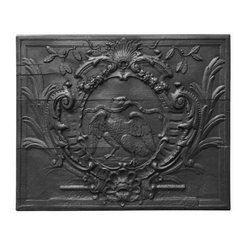 Louis XV period fireback depicting the Eagle of Saint John with the motto “In Principio Erat Verbum”