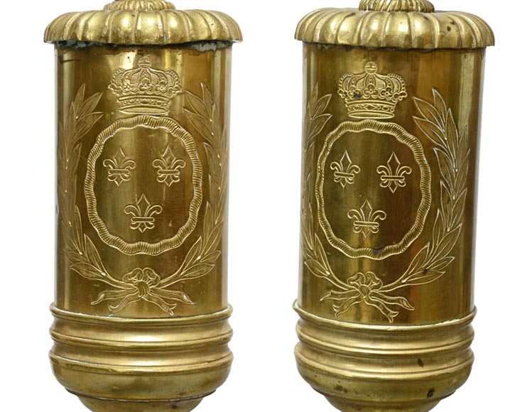 Pair of gilt bronze andirons, Restoration style, early 19th century-2