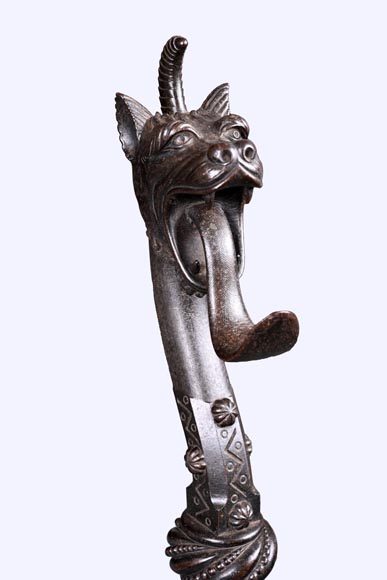 E. LARCHEVÊQUE, pair of wrought iron fire dogs with dragon heads-2