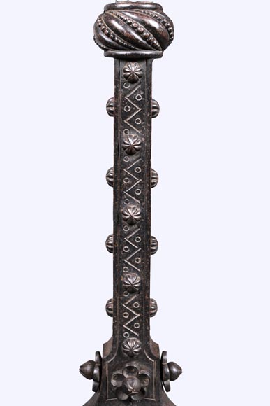 E. LARCHEVÊQUE, pair of wrought iron fire dogs with dragon heads-4