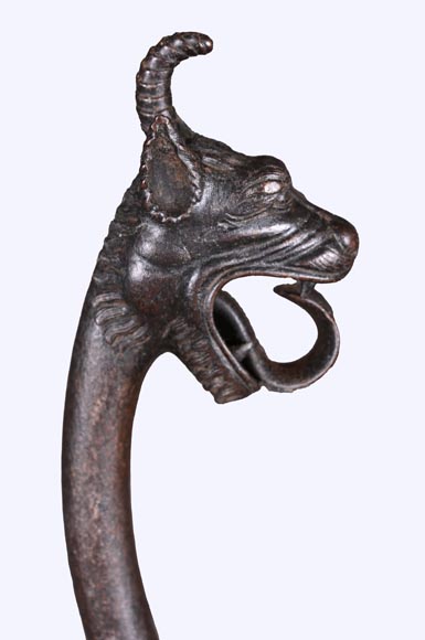 E. LARCHEVÊQUE, pair of wrought iron fire dogs with dragon heads-5