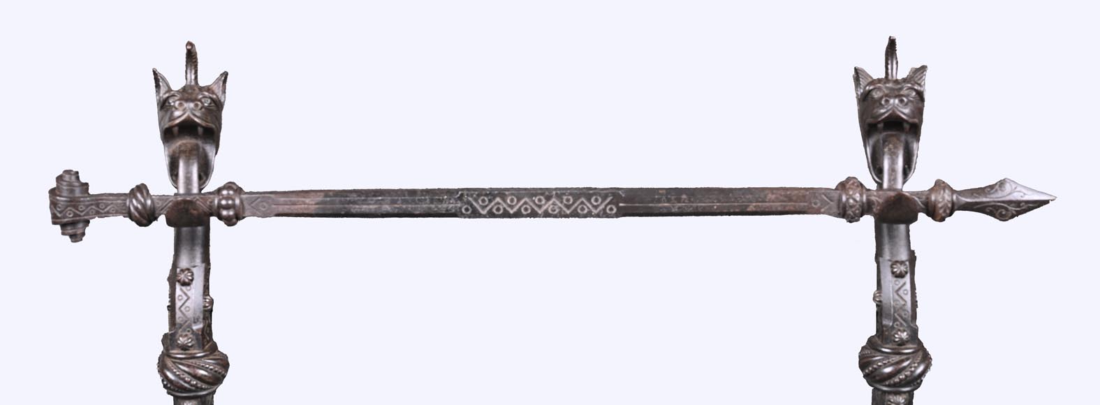 E. LARCHEVÊQUE, pair of wrought iron fire dogs with dragon heads-7