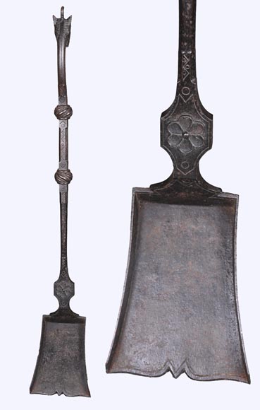 E. LARCHEVÊQUE, pair of wrought iron fire dogs with dragon heads-11