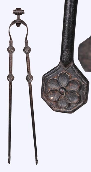 E. LARCHEVÊQUE, pair of wrought iron fire dogs with dragon heads-12