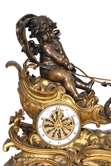 Rococo style clock with Louis XV monogram, gilt and patinated bronze-1