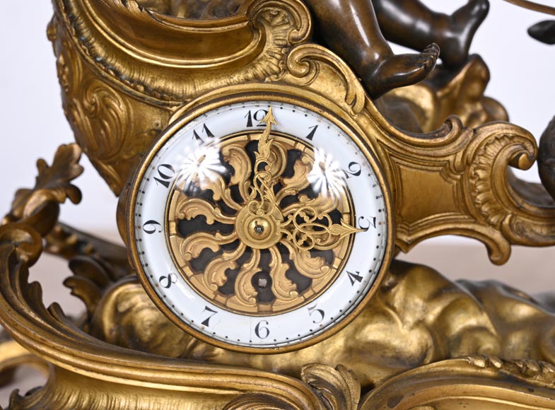 Rococo style clock with Louis XV monogram, gilt and patinated bronze-2