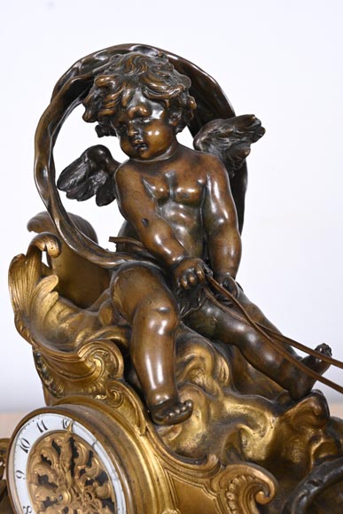 Rococo style clock with Louis XV monogram, gilt and patinated bronze-3