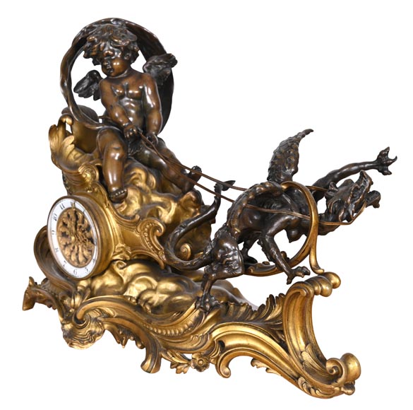 Rococo style clock with Louis XV monogram, gilt and patinated bronze-4